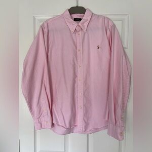 NWOT Women’s Polo Ralph Lauren Pink & White Stripe Classic Fit Button Down Shirt